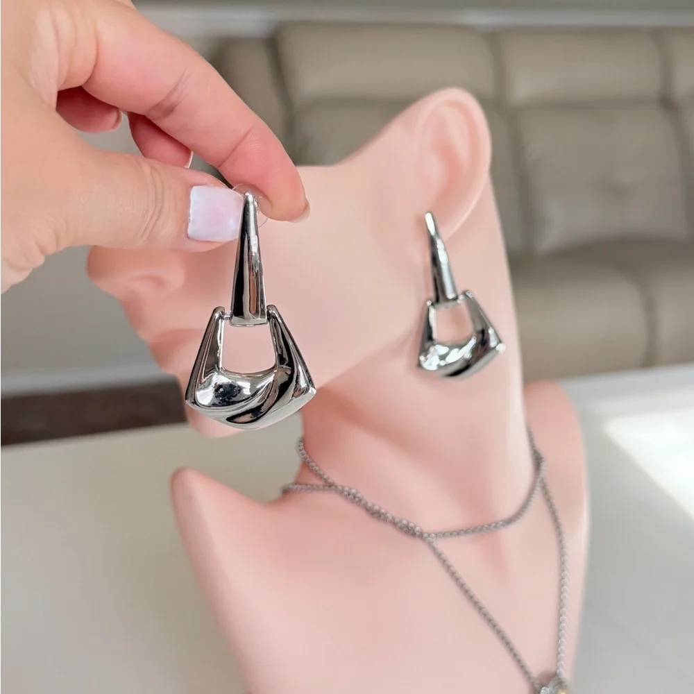 Silver Sculptural Drop Earrings for Women